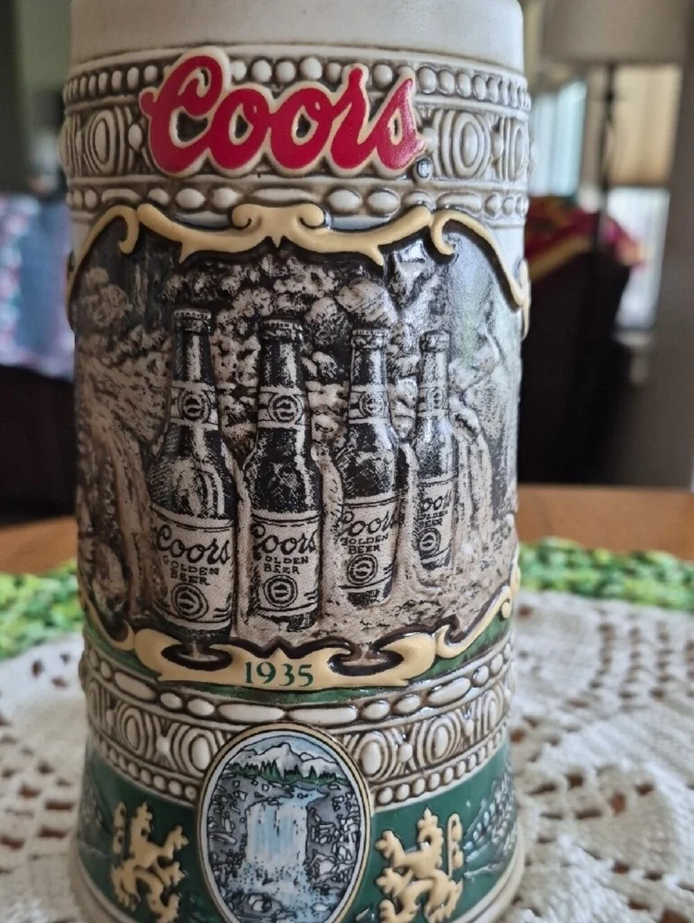Coors Decorative Ceramic Beer Stein in Green and Cream
